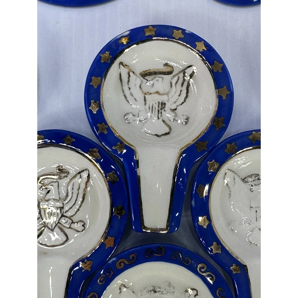 Vintage Tabletop Patriotic Lighter Party Ashtray Set Ceramic Glazed Hand Made
